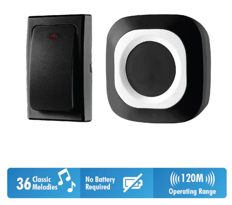 Daiyo Wireless Kinetic AC Doorbell (Black)