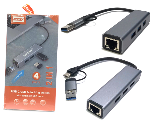 2-in-1 Type C/USB to USB 3.0 Hub (3xUSB 3.0 + 1xLAN)