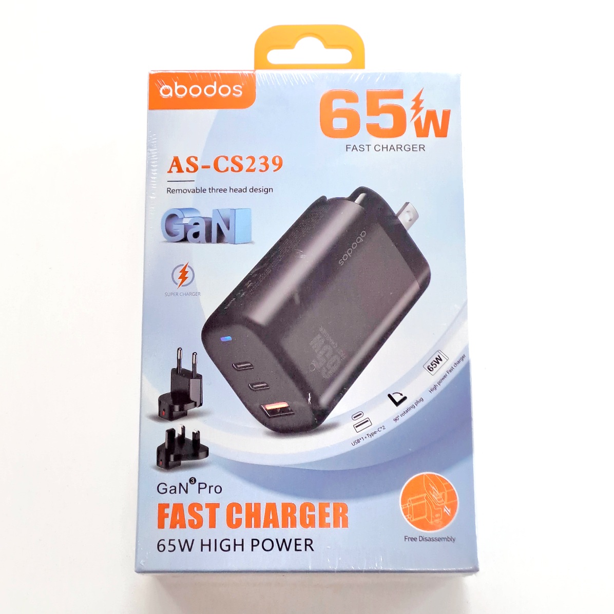 AS-CS239 abodos GaN Pro 65W (USB-AM + 2xUSB-CM) Fast Charger