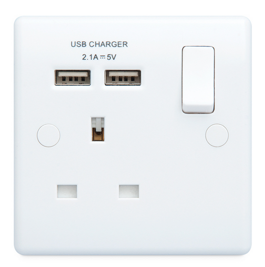 British General 13A Switched Socket 1 Gang w 2xUSB charger (2.1A)