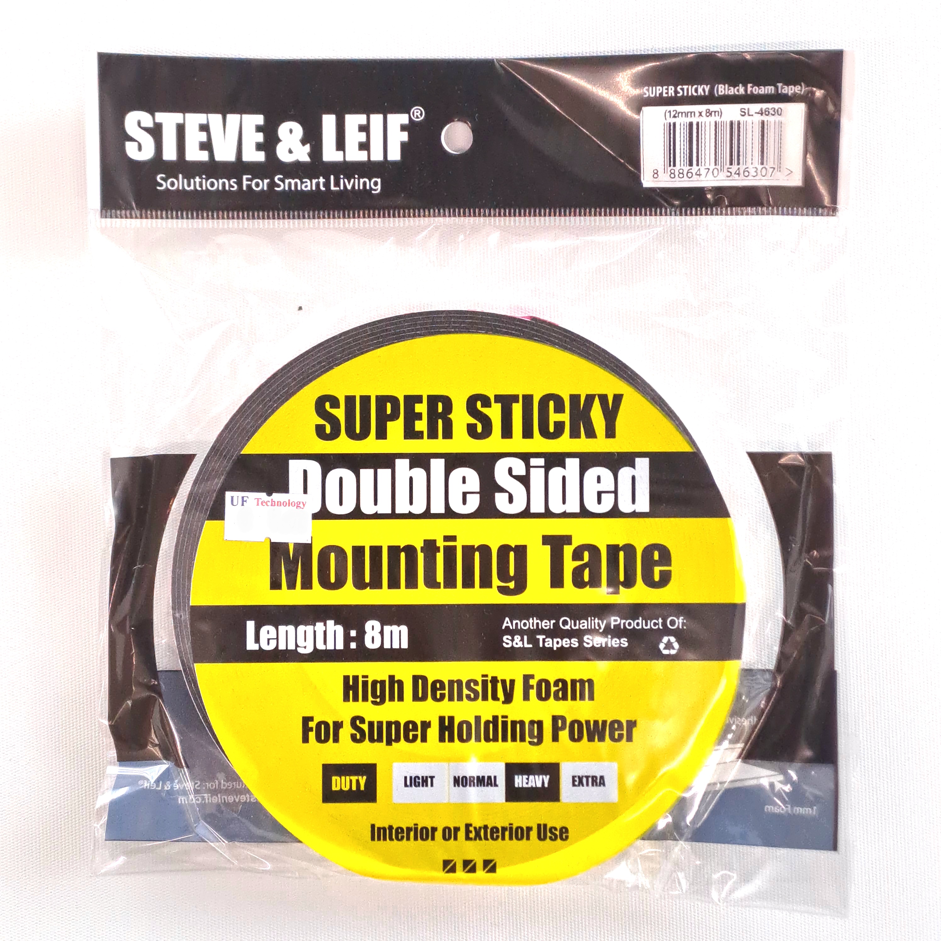 S&L Black Super Sticky 12mm x 8m Double Sided Foam Tape