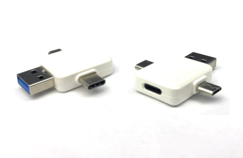 3-in-1 (USB AM, Micro USB M & Type C M) Lightning Jack Adapter