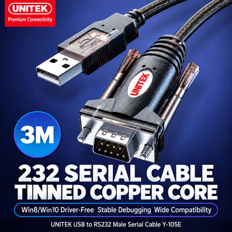 Unitek Y-105E USB AM to RS232 M Serial Cable 3m (PL2303)