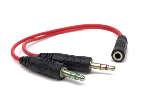 3.5mm 4 Pole Jack to 2x3.5mm Stereo Plug (Red) Short Cable