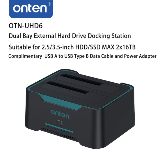 onten Dual Bay External Hard Drive Docking Station for 2.5/3.5 inch HDD/SSD MAX 2x16TB