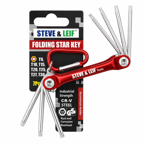 S&L 7 pcs Folding Torx Star Key Set (S) Red aluminium/Red Hook