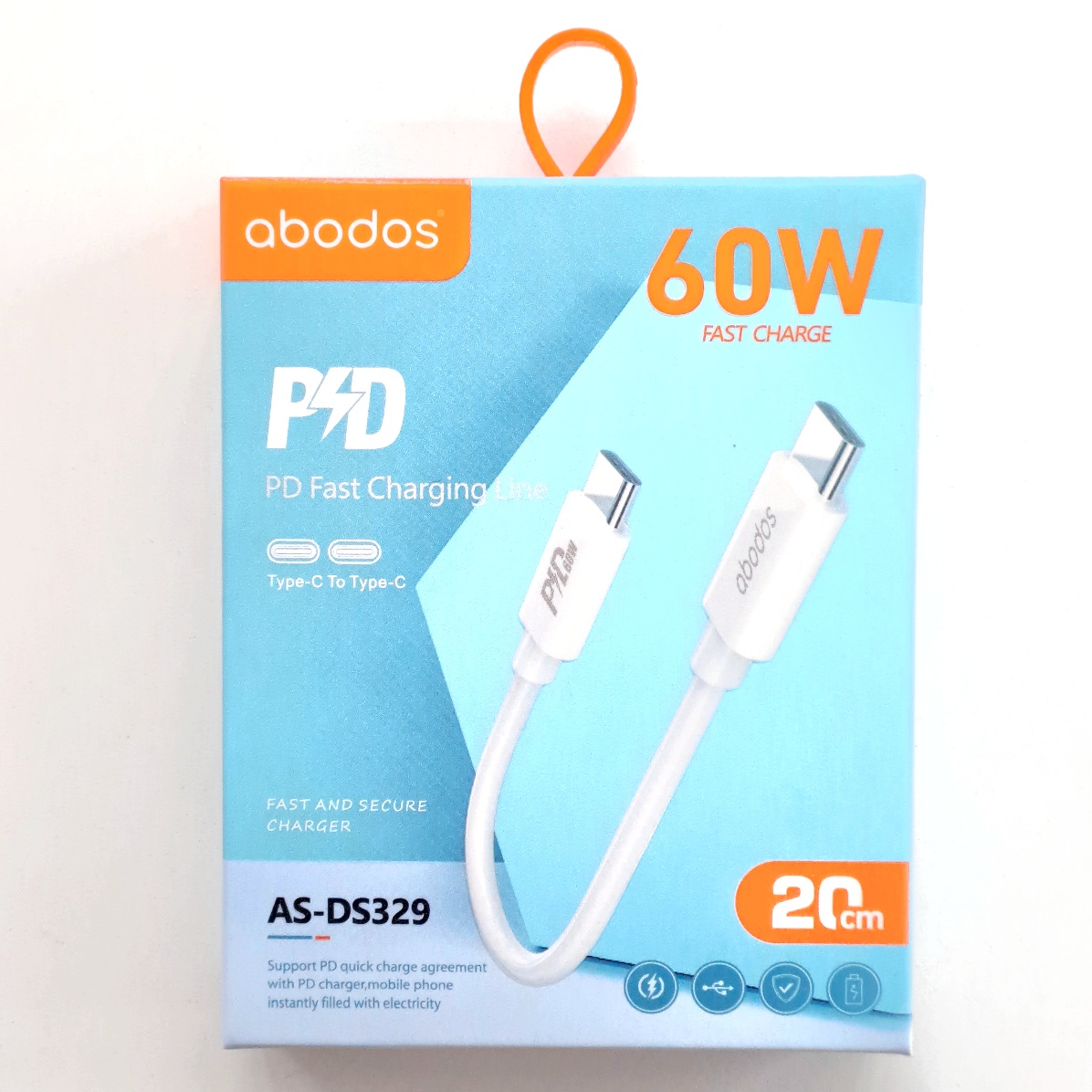 AS-DS329 abodos PD 60W Type C to Type C Data Cable 20cm White