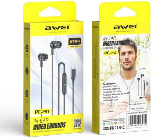 awei Type-C Wired Earphone (supports iPhone 15 & above/Samsung/Google Pixel)