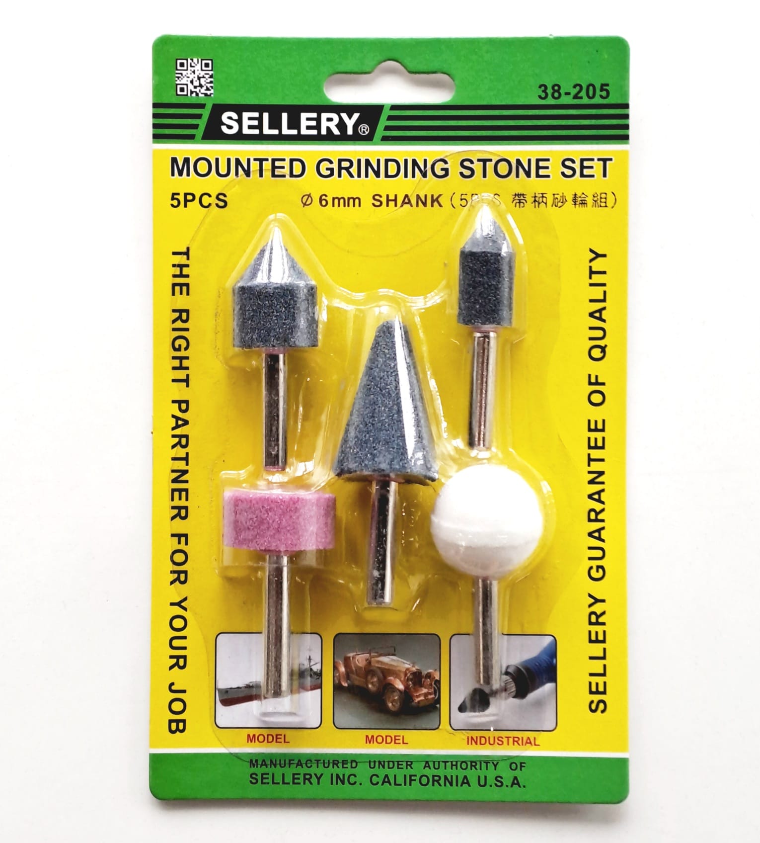 Sellery 38-205 5pc Mounted Grinding Stone Set - 6mm Diameter Shank