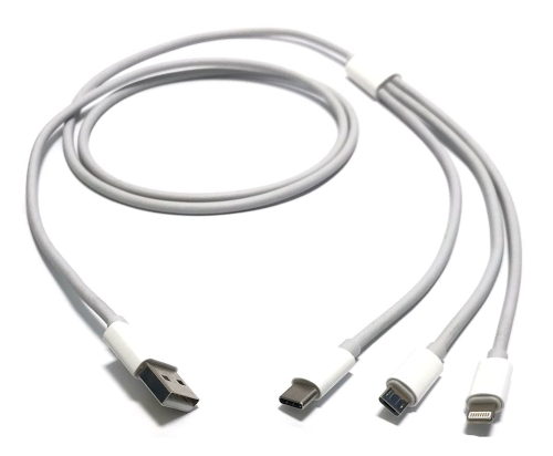 3 in 1 (Lightning, Type C, Micro USB) USB Charging Cable White 2m