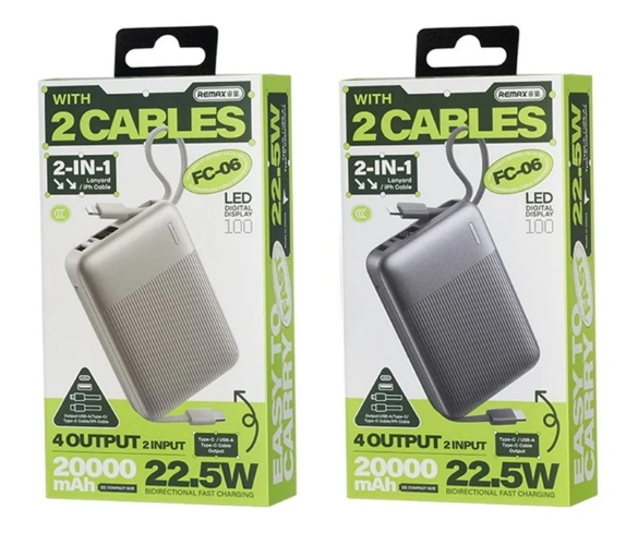 REMAX Power Bank 20000mah 2 in 1 cables