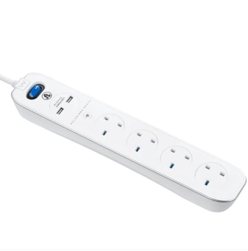 Masterplug USB Surge Extension Lead with 2 x USB 4 Sockets 3 meter White