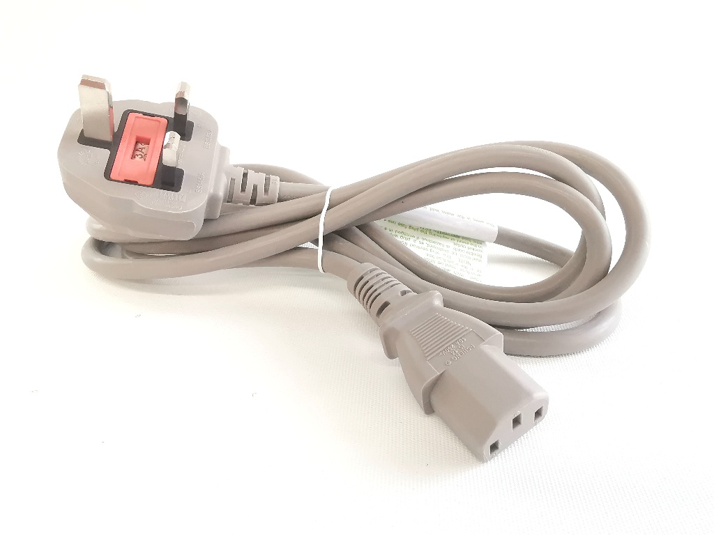 BS1363 UK 3 Pin Plug with Safety Mark to C13 Cable 1.8m Grey