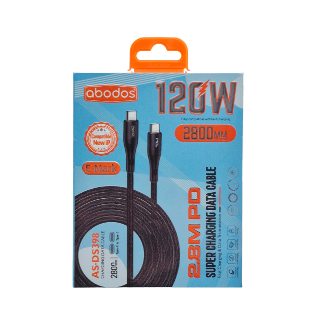 AS-DS398 abodos 120W USB C-C Super Charging Data Cable 2.8m (supports iPhone 15 & above)