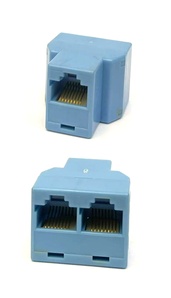 8P8C RJ45 Modular Triplex Adaptor Blue (1 to 2 female)