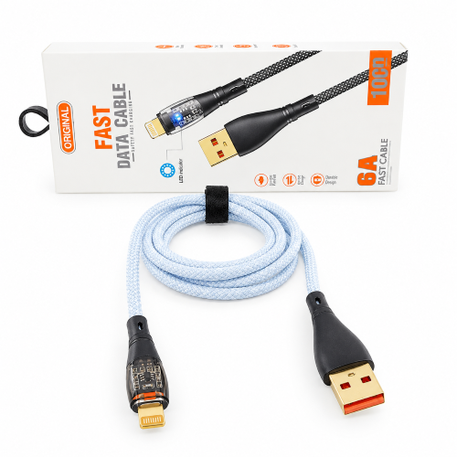 6A USB AM to iPhone Data & Charging Cable 1m Transparent