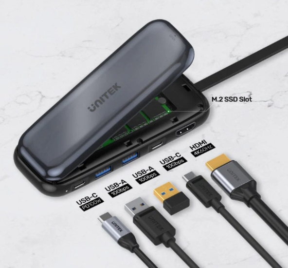 Unitek 6 in 1 USB-C Hub (4K60Hz HDMI + USB3.0 + 100W PD + M.2 PCIe/NvMe SSD Enclosure)
