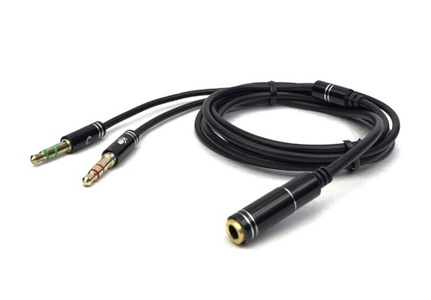 3.5mm 4 Pole Metal Jack to 2x3.5mm Stereo Plug Cable 1m