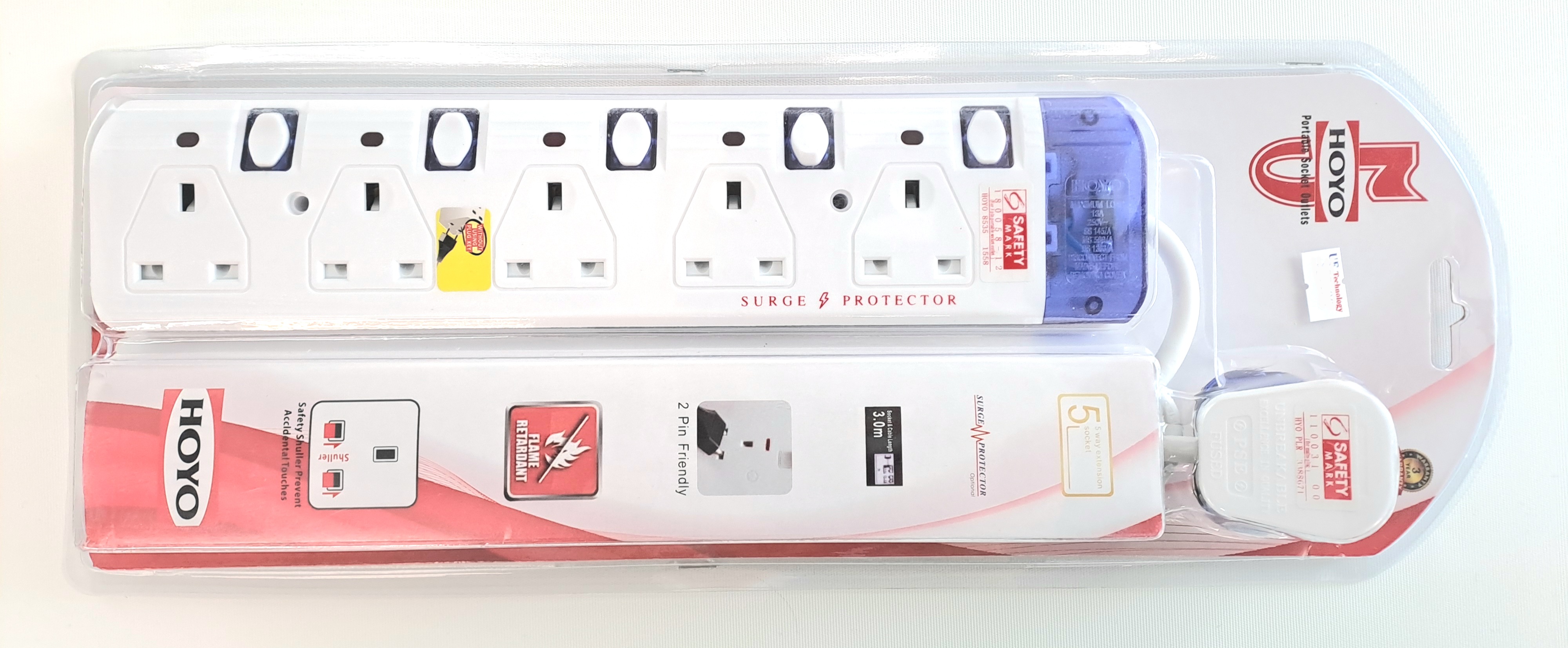 HOYO 5 Way 3 Pin 3m PSO surge protection (Blister bag)