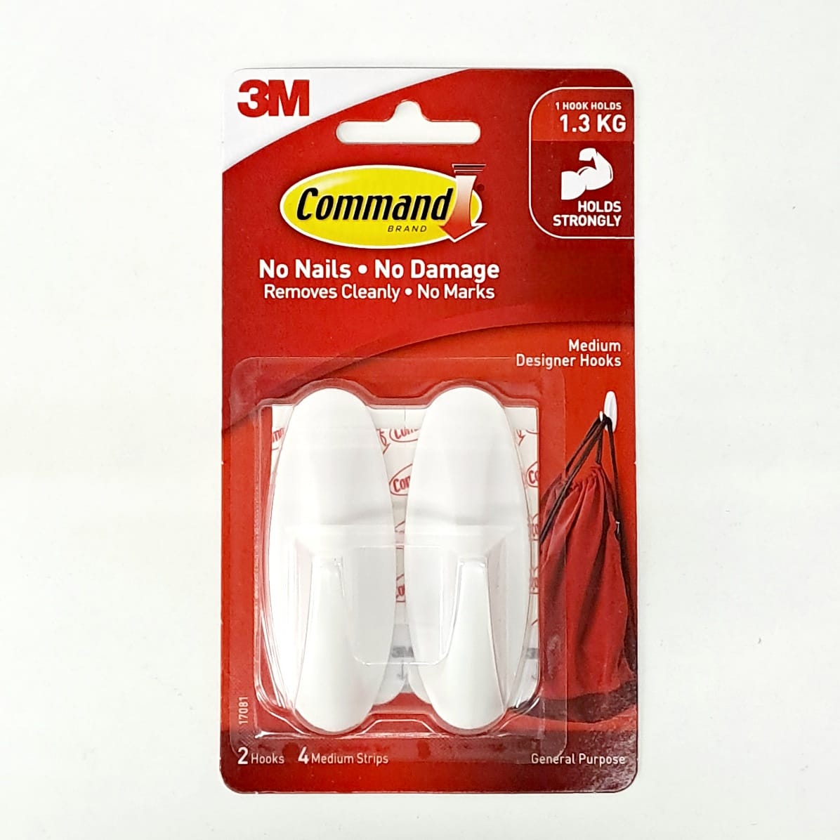 3M Command White Designer Medium Hooks (2 Hooks 4 Strips)