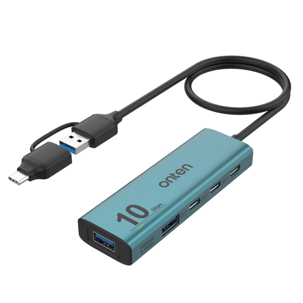 onten 5-in-2 Twins USB-C/A to USB 3.2 Gen2 4-Ports 10G Hub (2xUSB-A + 2xUSB-C + 1xPD3.0)