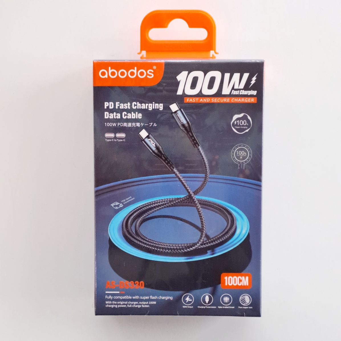 AS-DS330 abodos PD 100W Type C to Type C Data Cable 1m Black