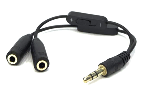 3.5mm Male to 2x3.5mm Female Splitter Cable with Volume Control