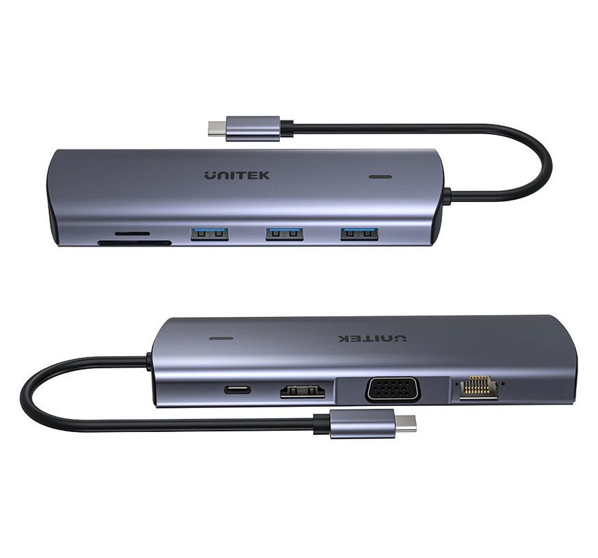 Unitek 9-in-1 USB-C Hub uHUB N9+ (3xUSB3.0 + SD + MicroSD + RJ45 100Mbps + VGA + 4k30Hz HDMI + PD100W)