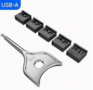 5xUSB-A Port Blocker + 1xKey (Black)