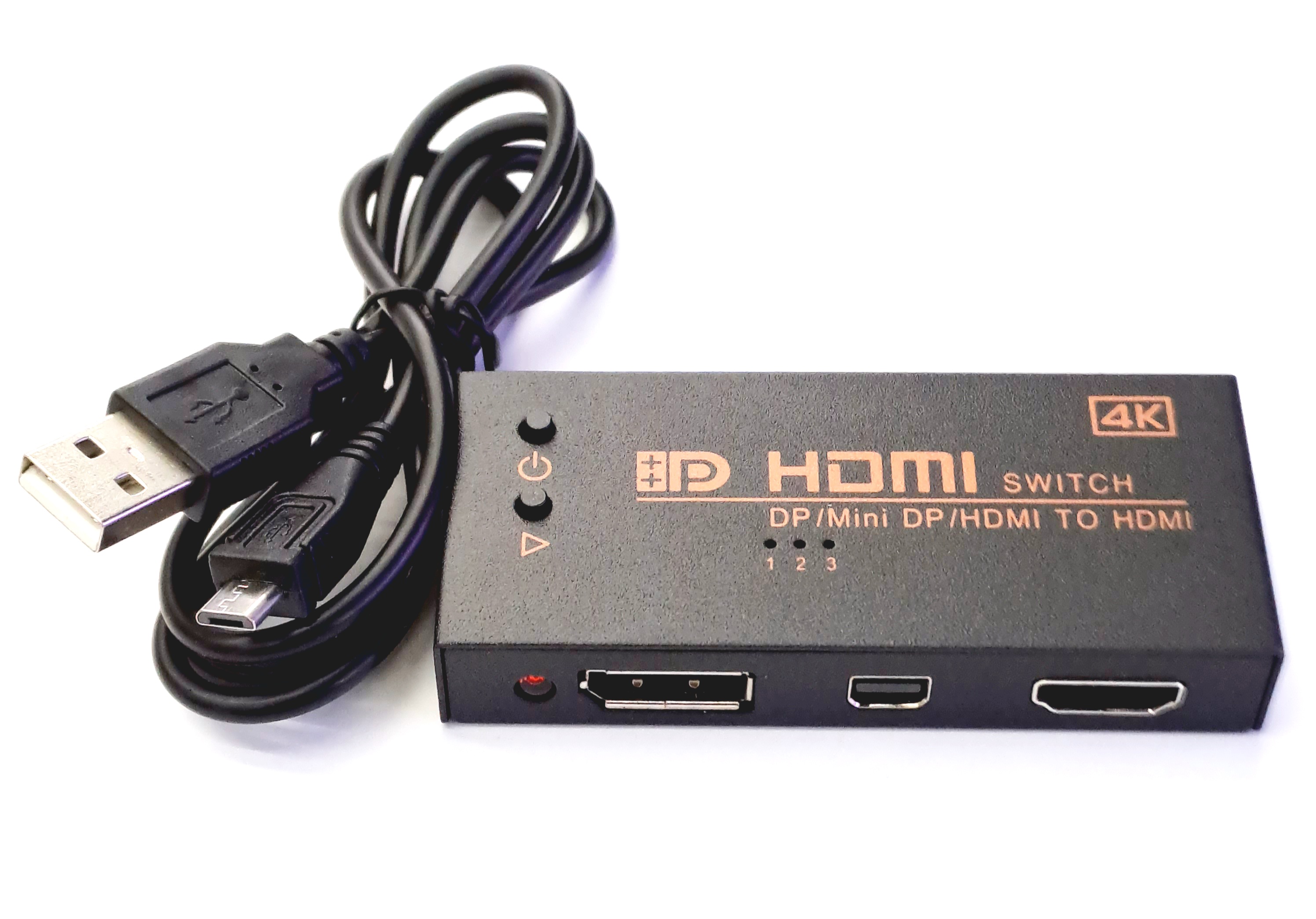 DP + Mini DP + HDMI to HDMI 3 Way Switch 