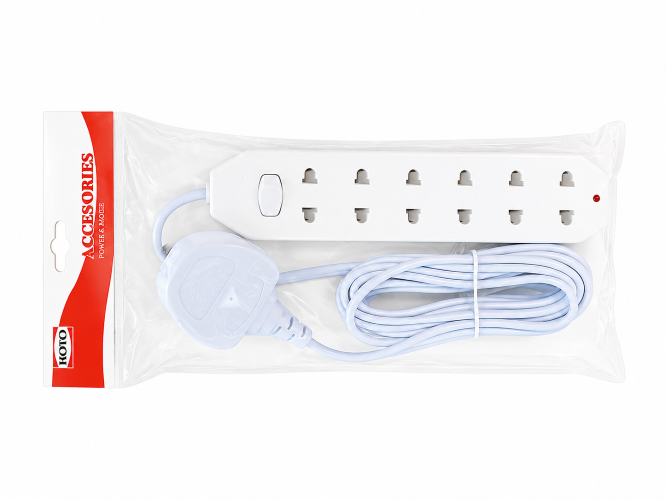 Hoyo 6 Way 2 Pin Ext Socket with UK Plug – 3m (3500075)
