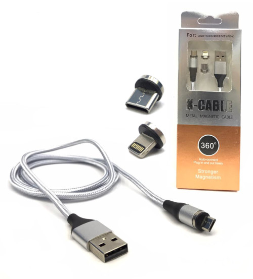 3-in-1 3A Magnetic Data & Charging Cable (Lightning, Type C, Micro USB) 1m
