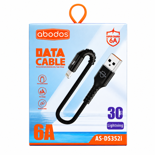 AS-DS352i abodos 120W USB to Lightning Data Cable 30cm Black