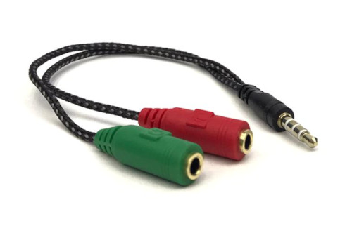 3.5mm 4 Pole Plug to 2x3.5mm Stereo Jack Braided (Green/Red) Cable 20cm 