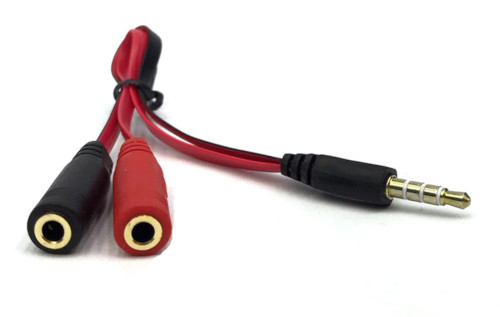 3.5mm 4 Pole Plug to 2x3.5mm Jack Short Cable Red & Black