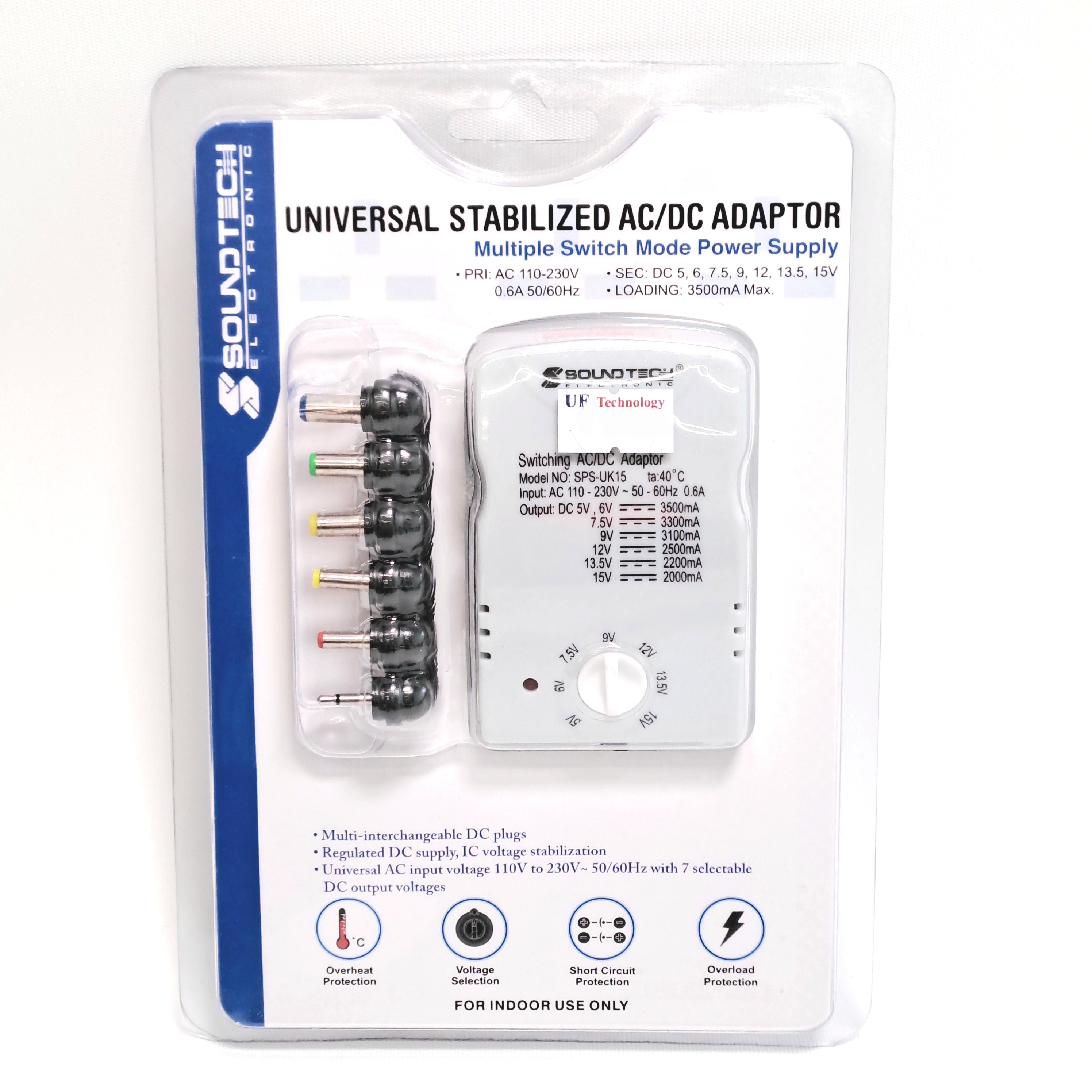 Soundtech Universal AC/DC Adaptor 5/6/7.5/9/12/ 13.5/15V