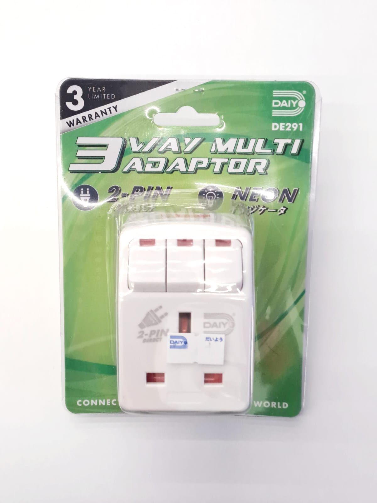Daiyo 3 Way Multi Adaptor With Switch & Neon