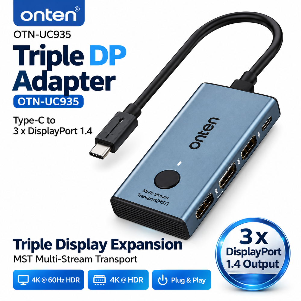 onten USB-C to Triple DP 4K60Hz MST & Splitter with Instant Screen-Off