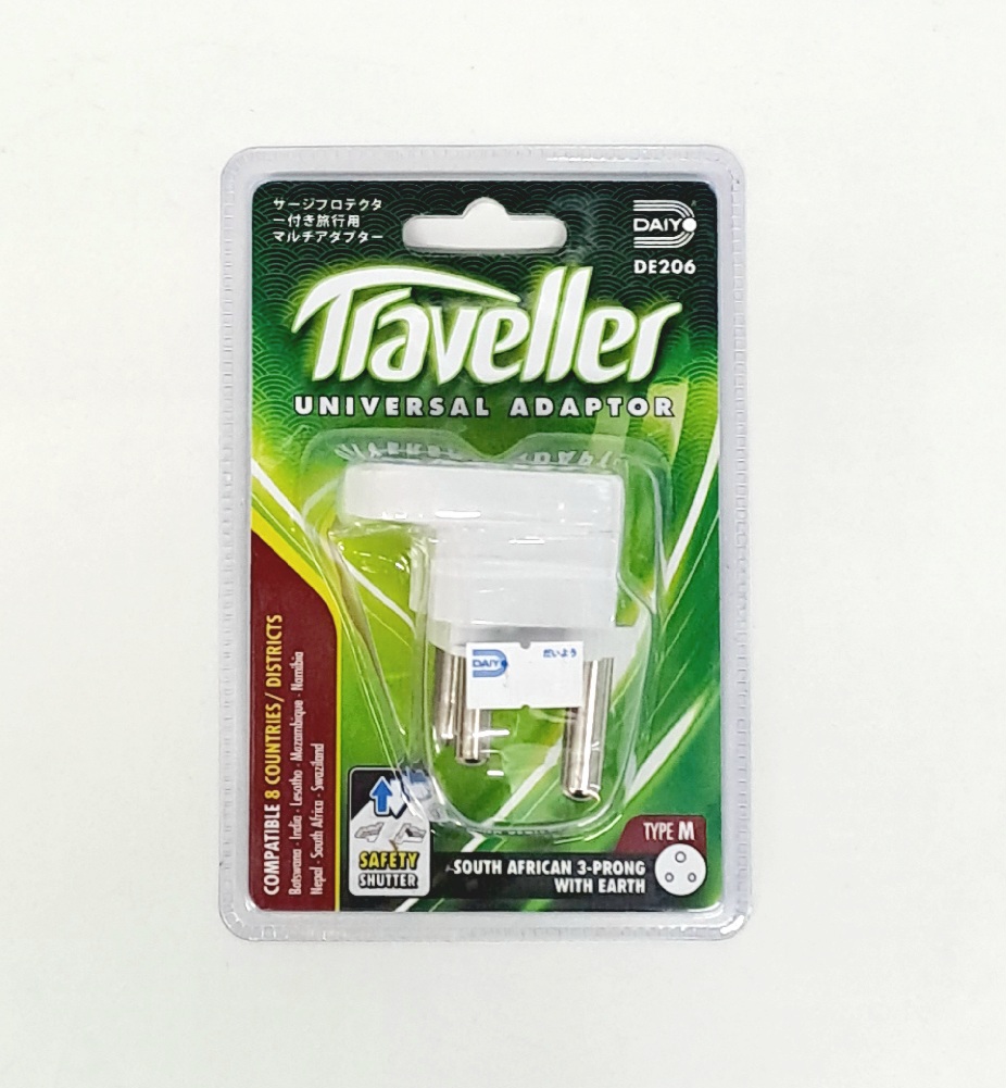 Daiyo Traveller Adaptor South African 3 Prong with Earth