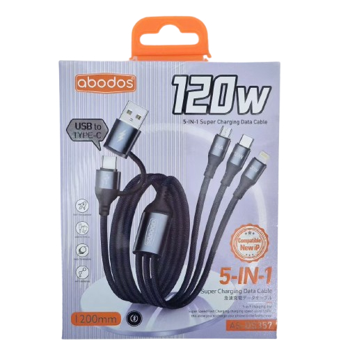AS-DS357 abodos 120W Super Charging 5 in 1 Data Cable 1.2m