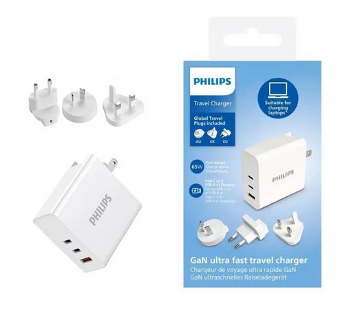 Philips 65W GaN Charger with Universal Interchangeable Travel Plugs