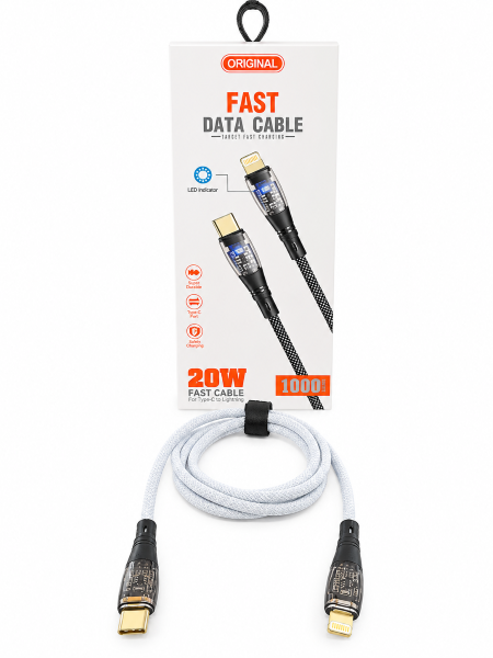 Type C to iPhone Data & Charging Cable 1m Transparent