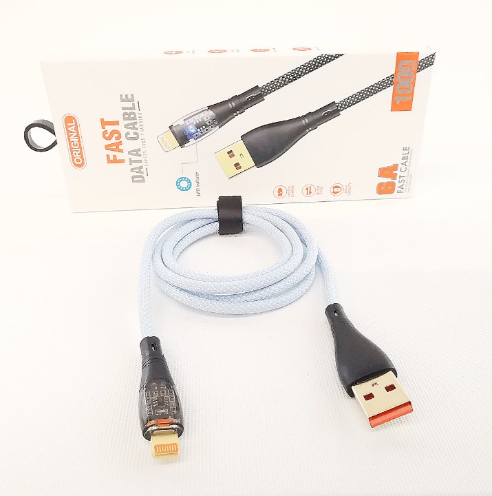 6A USB AM to iPhone Data & Charging Cable 1m Transparent