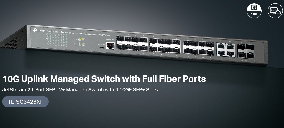 TP Link JetStream 24-Port SFP L2+ Managed Switch with 4 10GE SFP+ Slots