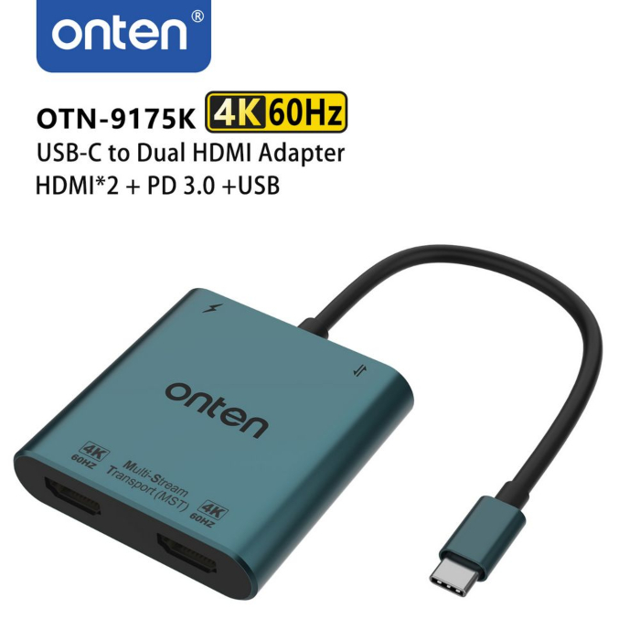 onten 4-in-1 Type C to Dual HDMI 4K@60HZ MST + USB3.0 + PD3.0 Adapter