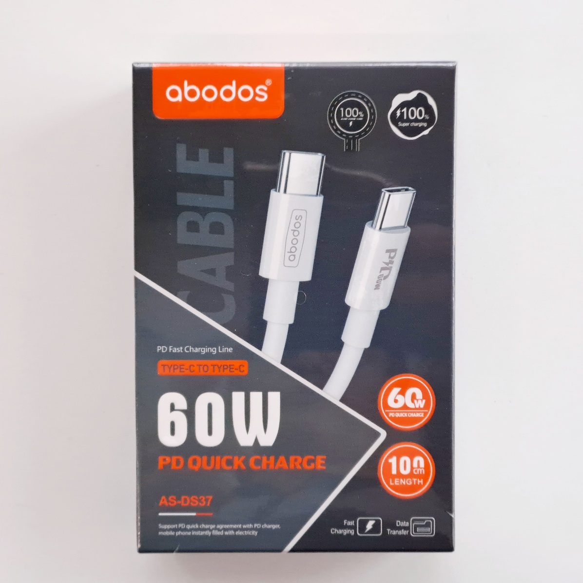 AS-DS37 abodos PD 60W Type C to Type C Data Cable 1m White