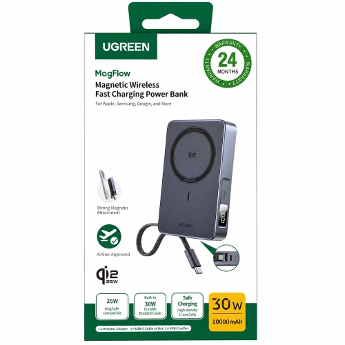 UGREEN MagFlow Magnetic Wireless Power Bank 10000mAh Qi2 25W